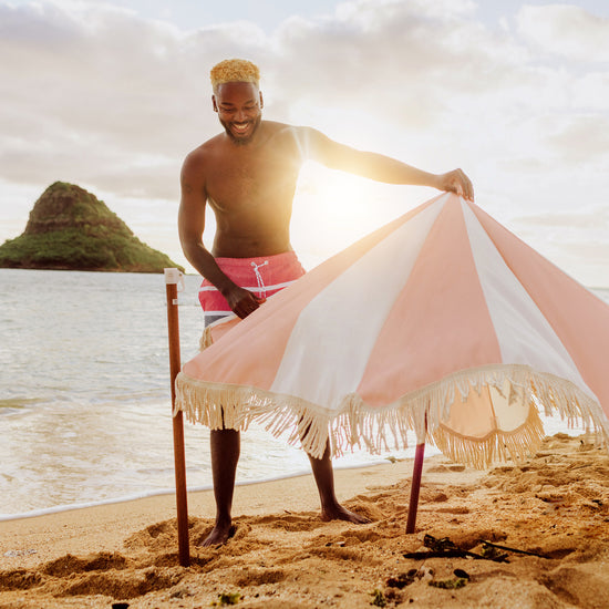 Summerland Beach Umbrella - Pink Salt Stripe