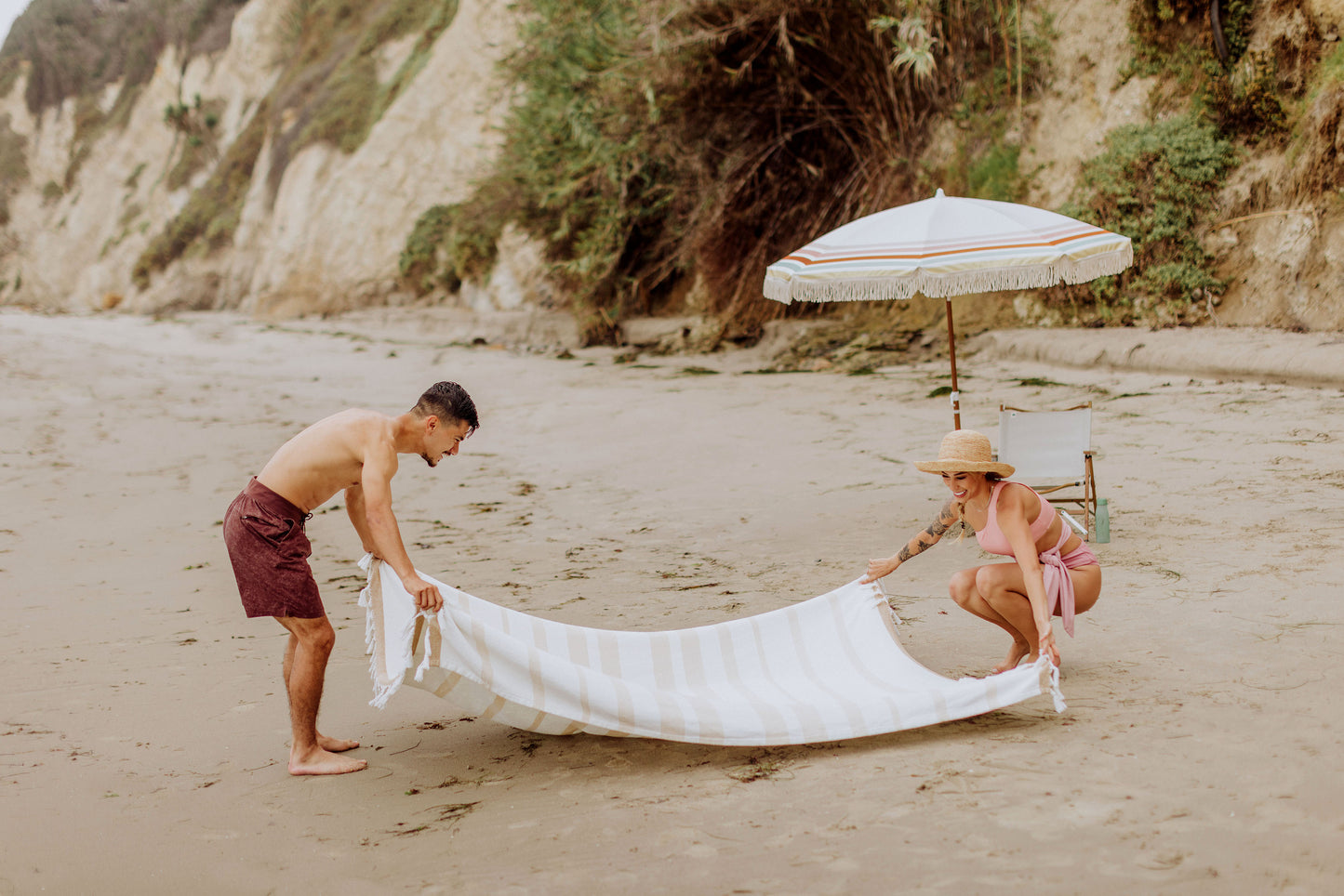 Load image into Gallery viewer, Oceanside Beach Blanket - Driftwood Stripe

